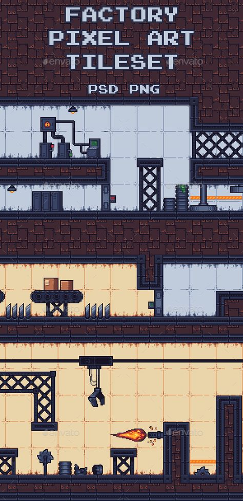 Factory Pixel Art Tileset - Tilesets Game Assets 2d Tileset Platform, Platformer Tileset Pixel Art, 4 Bit Pixel Art, Pixel Art Tileset Platformer, Factory Pixel Art, Platformer Pixel Art, Pixel Art Side Scroller, Tileset Pixel Art, Pixel Tileset