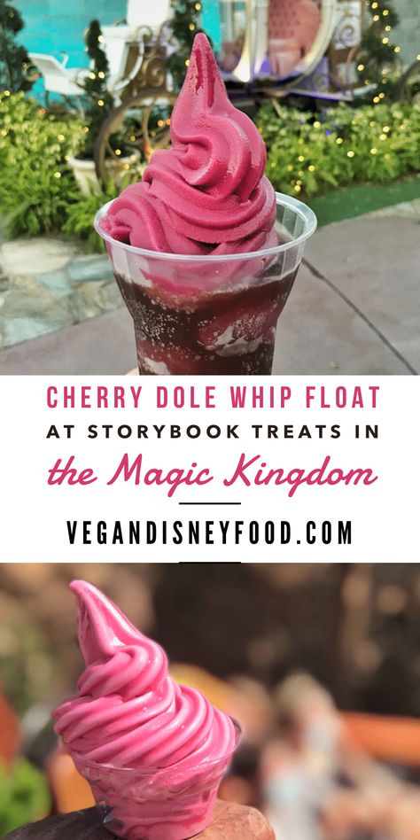 Cherry Dole Whip has reappeared at Storybook Treats in the Magic Kingdom. Available as a Coke float or by itself- and the Cherry Dole Whip is vegan! via @vegandisneyfood Cloud Dessert, Coke Float, Dole Whip Recipe, Disney Foods, Red Desserts, Disney Desserts, Disney Recipes, Freezer Jam, Ice Cream Floats