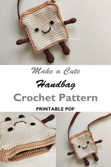 Make your own cute bag crochet pattern. Cute Crochet Backpack Free Pattern, Crochet Toast Bag Free Pattern, Crochet Milk Carton Bag, Animal Bag Crochet Pattern Free, Crochet School Bags Free Pattern, Cute Mini Things To Crochet, Crochet Aesthetic Bag Free Pattern, Unique Crochet Accessories, Kawaii Crochet Bag Pattern Free