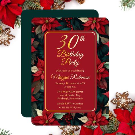 Dark Christmas Holiday Floral 30th Birthday Party 100th Birthday Party, 90's Birthday Party, Dark Christmas, 80th Birthday Party, Holiday Floral, Foil Invitations, 60th Birthday Party, 100th Birthday, 30th Birthday Parties