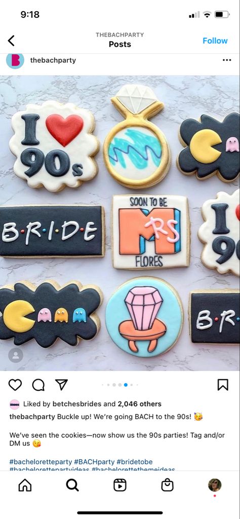 1990s Bachelorette Party, Bridal Shower 90s Theme, 90s Bachelorette Cookies, 90s Bachelorette Party Favors, 90s Bachelorette Party Decor, Bachelorette Party Themes 90s, 90s Theme Bachelorette Party Outfit, Back To The 90s Bachelorette, 90s Cookies