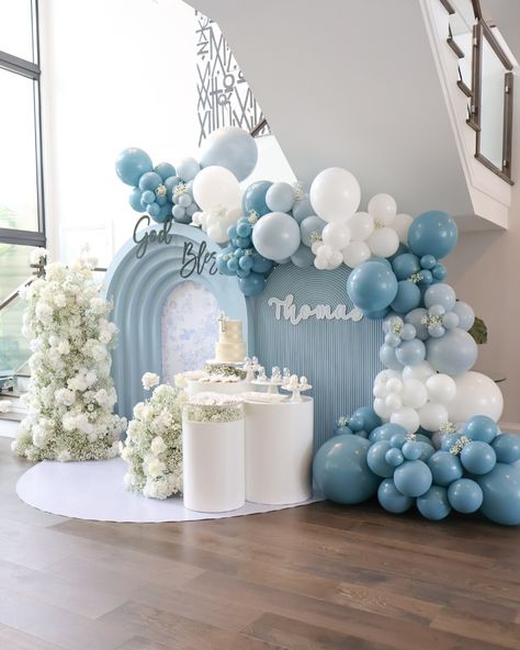 Blue Baptism Decorations, Baptism Backdrop Ideas, Baptismal Decorations Boy Backdrops, Baby Boy Baptism Decorations, Baby Boy Christening Decorations, Boy Christening Decorations, Boy Baptism Decorations, Christening Backdrop, Baptism Balloons