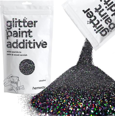 Amazon.com: Hemway Glitter Paint Additive Crystals for Acrylic Emulsion Paint, Interior & Exterior Walls, Wood, Varnish, Matt, Gloss, Furniture 100g / 3.5oz - Ultrafine (1/128" 0.008" 0.2mm) - Black Holographic : Everything Else Glitter Paint Additive, Glitter Paint For Walls, Wood Varnish, Black Holographic, How To Varnish Wood, Shimmer Wall, Glitter Wall, Wall Paint Colors, Glitter Paint