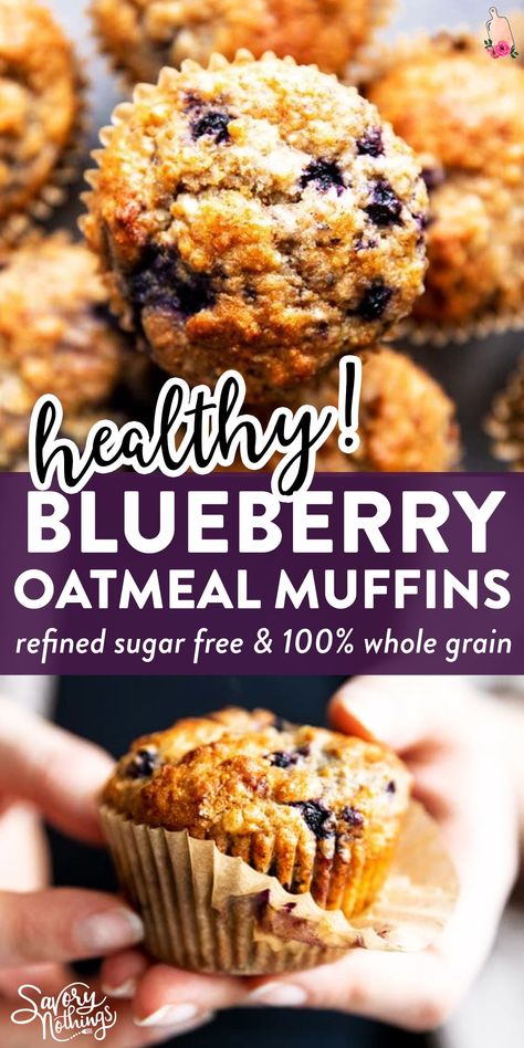 Blueberry Oatmeal Muffins are an easy breakfast or snack to stash in the freezer. They are made with 100% whole grains and sweetened with honey – a quick, easy and nutritious recipe that's perfect for meal prep! | #muffins #baking #healthyrecipe #healthybaking #wholegrain #breakfast #recipe #easyrecipes #pantryrecipes Healthy Muffins Oatmeal, Mediterranean Muffins Recipe, Healthy Breakfast Blueberry Muffins, Healthy Blueberries Muffins, Heart Healthy Breakfast Muffins, Blueberry Breakfast Ideas Healthy, Heart Healthy Muffin Recipes, Muffins Oatmeal, Oat Breakfast Muffins