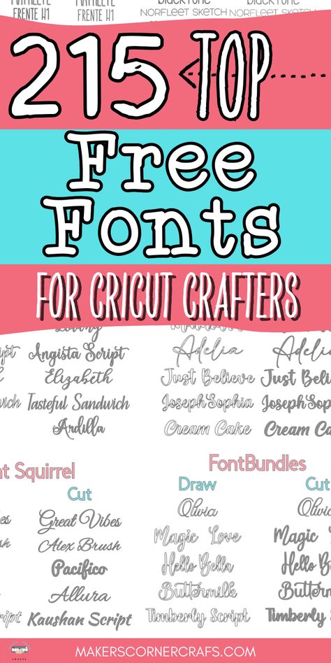 Get the most popular FREE FONTS from our favorite online marketplaces and download a FREE PRINTABLE REFERENCE of the 215 best FREE FONTS FOR CRICUT crafts. - #FreeFontsDownload, #BestFreeFonts, #FreeModernFonts, #FreeScriptFonts, #FreeSerifFonts, #FreeSansSerifFonts, #FreeHandwrittenFonts, #FreeDecorativeFonts, #FreeCalligraphyFonts, #FreeCursiveFonts #handwritingfonts #aesthetichandwriting #vintagefonts #calligraphyinspiration #creativelettering Best Free Handwritten Fonts, Free Cursive Fonts, Popular Free Fonts, Top Free Fonts, Free Fonts For Cricut, Modern Fonts Free, Fonts For Cricut, Christmas Fonts Free, Free Handwritten Fonts