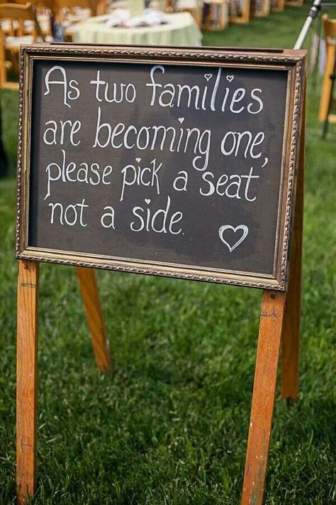 Via wedding chicks So Your Going To Sit Through A Wedding, Date Fixing Ceremony Ideas, Pick A Seat Not A Side Wedding Sign Diy, Sit Where You Want Wedding Sign, Pick A Seat Not A Side Wedding Sign, Pick A Seat Not A Side Sign Rustic, Pick A Seat, Wedding Chalkboard Signs, Seating Sign