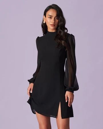 Mini Dresses - Satin, High Neck, Lace & Bodycon Mini Dress for Women | RIHOAS Black Dinner Dress, Black Work Dresses, Dinner Dresses, Sheer Mini Dress, Tailored Clothes, Vintage Slip, Dress Idea, Black Work, Mini Robes