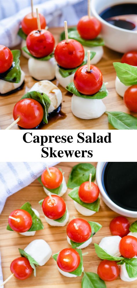 Olive Tomato Cheese Skewers, Tomato Caprese Skewers, Veggie Party Food Appetizers, Mozzarella Caprese Skewers, Tomatoes Basil Mozzarella Appetizers, Capris Appetizers, Mozz And Tomato Skewers, Capri Skewers, Capri Salad Recipe