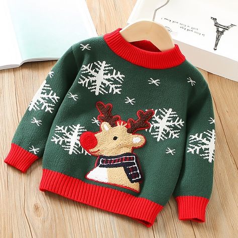 Ugly Christmas Sweater For Kids, Toddler Boy Christmas Sweater, Boys Ugly Christmas Sweater, Warm Knit Sweater, Baby Boy Winter Outfits, Kids Christmas Sweaters, Fall Baby Clothes, Boy And Girl Cartoon, Oversize Pullover