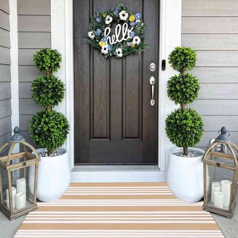 PRICES MAY VARY. Perfect Size: OJIA front door mats outdoor features the 27.5" x 43.3" ideal size, perfect to fit a common outdoor door mat for a double-layer effect, adding a different brilliance to your porch! Easy Care Washable Rugs: This porch rug is easy to care for and can be machine washed. Machine wash in a gentle cycle and air dry. Gently pat or use a simple vacuum to quickly blow away dirt. Indoor/Outdoor Rugs: Resistant to outdoor elements and can keep its vibrant color for a long tim Spring Front Porch Decor, Door Mats Outdoor, Front Stoop, Front Door Porch, Porch Rug, Boxwood Topiary, Porte Decorate, Front Door Rug, Door Rug