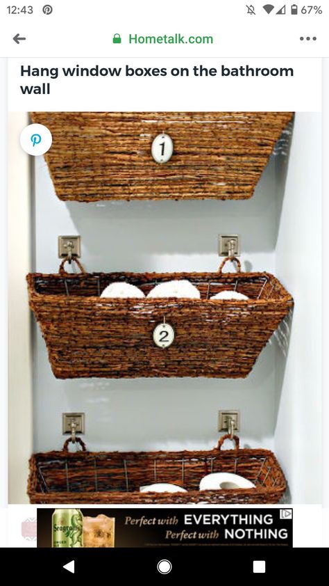 Diy Bathroom Storage Ideas, Bathroom Basket Storage, Diy Bathroom Storage, Over Toilet, Bathroom Closet, Small Bathroom Storage, Bathroom Storage Organization, Creative Storage, Apartment Bathroom