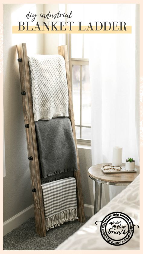 Blanket Ladder Living Room, Diy Blanket, Living Room Blanket, Diy Blanket Ladder, Decor Ikea, Cute Dorm Rooms, Blanket Ladder, Wooden Ladder, Home Cinema