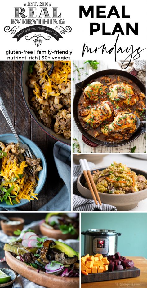 Meal Plan Monday May 24th - Real Everything Meal Plan For The Week, Cheeseburger Pasta, Chicken Apple Sausage, Apple Chicken, Salmon And Rice, Paleo Lifestyle, Lunch Salads, Breakfast For Dinner, Roasted Sweet Potatoes