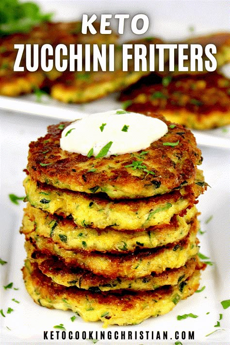 Keto Zucchini Fritters with a homemade dipping sauce are a super tasty and low carb way to put all that delicious summer zucchini to use. They're perfect to serve at brunch, as an appetizer or side dish! #ketoappetizer #ketozucchini #ketosidedish Keto Low Carb Zucchini Fritters, No Carb Zucchini Recipes, Keto Zucchini Fritters Recipes, Keto Recipes Using Zucchini, Keto Corn Fritters, Courgette Keto Recipes, Keto Stuffed Zucchini Recipes, Easy Keto Zucchini Recipes, Zuchini Baking Recipes Keto