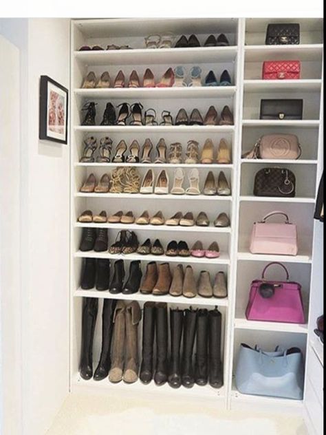 Closet Shoes And Bags, Shoe And Purse Closet, Shoe Rack Cabinet Design, Closet Organizing Ideas, Aesthetic Shoe, Shoe Aesthetic, Home Backyard, Shoe Cupboard, Dream Closet Design