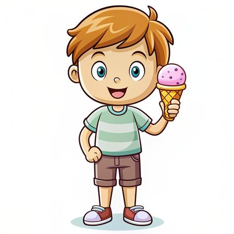 Ice Cream Cartoon Images, Holding Ice Cream, Ice Cream Cartoon, Illustration People, Food Icon, Vector Icons Illustration, People Food, Cartoon Style, Icon Illustration