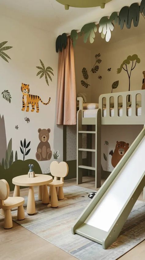 The Ultimate Guide to Creating the Perfect Jungle-Themed Kids’ Room Jungle Themed Room, Themed Kids Room, Themed Rooms, 3d Wall Decor, Overhead Lighting, Canopy Bed, Jungle Theme, Clever Design, Room Themes