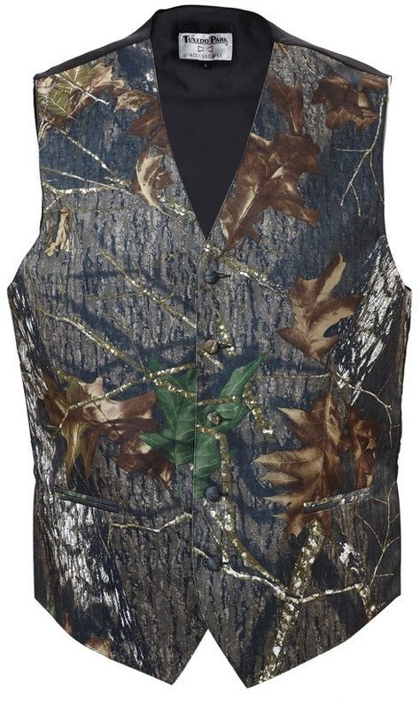 Tuxedo Vest Mossy Oak Camouflage Satin Poly Vest Only Camo Groom, Camo Tuxedo, Turtleneck Suit, Red Linen Pants, Green Tweed Suit, Brown Tweed Suit, Button Suspenders, Tuxedo Park, Green Tuxedo