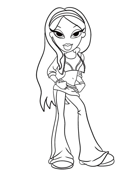 Bratz Doll Template Drawing, Brats Coloring Page, Bratz Doll Coloring Pages, Things To Color In, Brats Drawings, Y2k Coloring Pages Aesthetic, Bratz Drawings, Bratz Doll Drawing, Bratz Coloring Pages