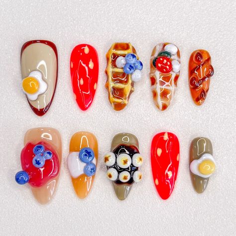 🍳Sunshine Breakfast Press on Nails #pressonnails #naildesign #nailart  #nailsnailsnails  #handmand #fyp #gafanail #chromenails #pressons  #naildesigns #3dnails #nails #nailartlove Orange Nails Art, Breakfast Nails, Design Nails Art, Food Nails, Gel Nail Tips, M 16, Nails Fake, Design Nails, Orange Nails