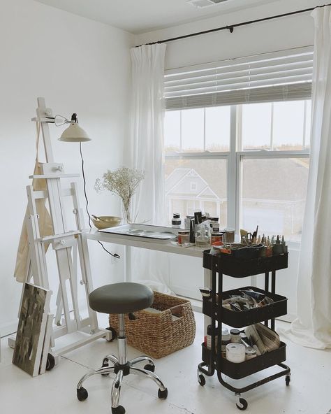 Paint Studio Ideas, Art Studio Room Ideas Small Spaces, Basement Workspace, Apartment Transformation, Artist Home Studio, Home Art Studios, Goth Office, Craft Studios, White Console Table