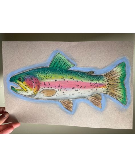 Rainbow Trout Oil Pastel Drawing!! 🐠🌈 . . . . I’ve been pretty busy drawing things for school, but I still want to make sure I’m drawing for me as well!! . . . . I saw a picture of a rainbow trout the other day and just knew that I had to draw one!! 😊 I’m still getting used to the medium, but I’m learning new things every time I use it!! 🙌🏻 . . . . Thank you so much for following along and Keep on Doodling!! ✍🏻❤️ #fyp #oilpastel #oilpastelart #fish #fishdrawing #artist #artistoninstagram #ra... Fish Oil Pastel Drawing, Fish Oil Pastel, Things For School, Busy Drawing, M Drawing, Sketchbook Artist, Drawing Things, M Learning, Oil Pastel Art