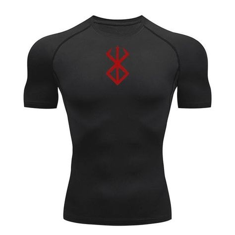 Unleash your inner warrior and push your limits with the Brand of Sacrifice Black Compression Shirt. Crafted with the highest quality materials and featuring the iconic logo from the renowned Berserk series, this compression shirt is a must-have for all hardcore fans and fitness enthusiasts.   Key Features:   Premium Quality: Our Black Compression Shirt is made from a blend of durable and breathable fabrics, ensuring maximum comfort and long-lasting performance. It is designed to withstand intense workouts and maintain its shape even after multiple washes.   Perfect Fit: Engineered to provide a snug and supportive fit, our compression shirt adapts to your body's contours, reducing muscle fatigue and enhancing your overall performance. It acts like a second skin, allowing you to move freely Gym Compression Shirt, Black Compression Shirt, Brand Of Sacrifice, Berserk Anime, Estilo Fitness, Push Your Limits, Gym Outfit Men, Inner Warrior, Workout Attire