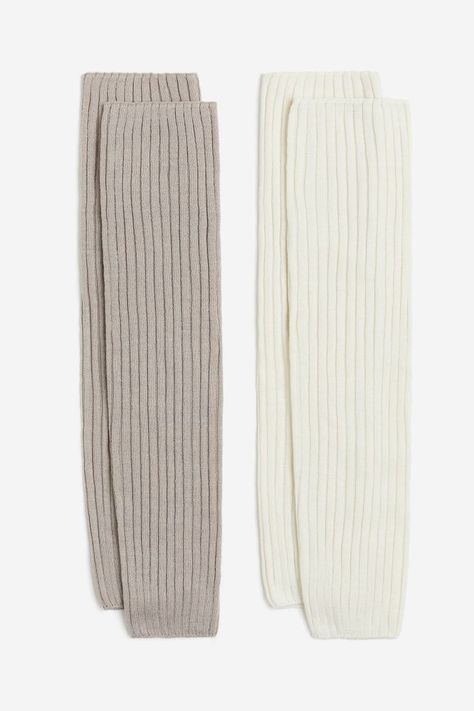 2-pack Rib-knit Leg Warmers - Taupe/cream - Ladies | H&M US | H&M (US) Ultra Mini Ugg, Crochet Leg Warmers, Fall Sweater Dress, Sweater Dress Outfit, Knit Leg Warmers, Fluffy Jacket, Cable Knit Hat, Cable Knit Turtleneck Sweater, Leg Warmer