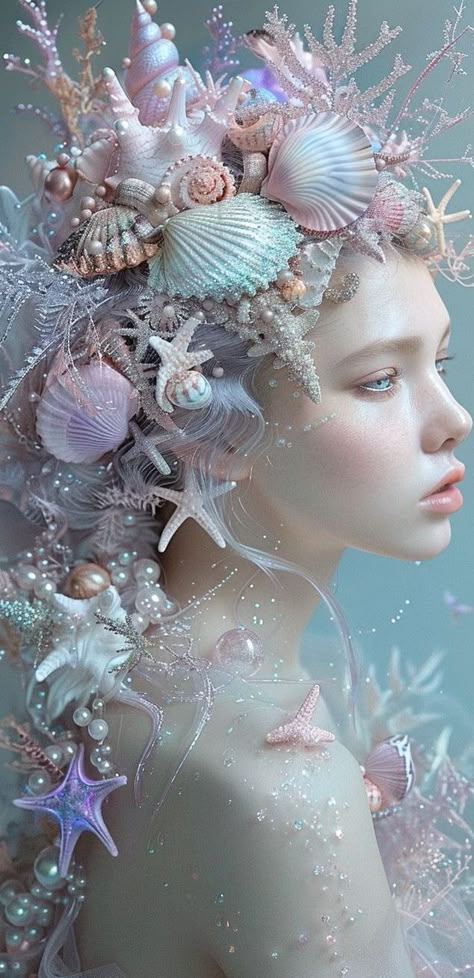 Ocean Costume, Ethereal Portrait, Mermaid Portrait, Coral Mermaid, Summer Skin Tone, Ethereal Garden, Mermaid Wig, Ocean Hair, Dark Mermaid