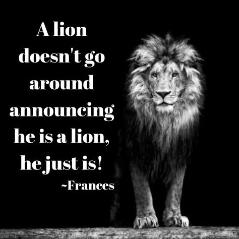 A lion doesn't go around announcing he is a lion, he just is! A Lion Doesn't Concern Himself, A Lion Doesnt Have To Prove Hes A Lion, Wasting Time Quotes, Strong Lion Quotes, Being A Lion Quote, Lion Attitude Quotes, Lion Sayings Strength, Lion Motivation, France Quote