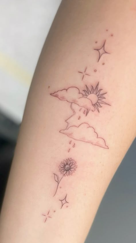 after the storm inspired tattoo ✨ Storm Back Tattoo, Calm After The Storm Tattoo, Dancing In My Own Storm Tattoo, Thunderstorm Tattoo Women, Every Storm Runs Out Of Rain Tattoo, Stormy Tattoos, Rain And Sun Tattoo, Through The Storm Tattoo, Stormcloud Tattoo