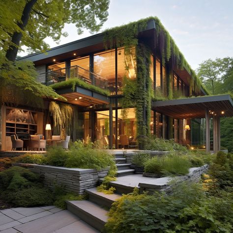 Merge nature with modern living in a home that champions biophilic design, seamlessly integrating elements of nature into the architecture. Explore our guide to learn how to infuse your living spaces with this harmonious blend Forest Green House, Green House Ideas, House Ideas Modern, Biophilic Design, Green House, 30 Seconds, Exterior Design, Forest Green, Interior Exterior