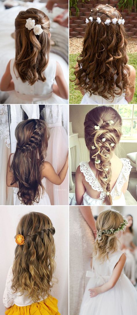 2017 wedding long hairstyles for little girls Czech Hairstyles, Wedding Hairstyles For Girls, Communion Hairstyles, Sanggul Modern, Hairstyles Girl, Kids Hairstyle, Wedding Hairstyles Bride, Bohemian Hairstyles, Flower Girl Hairstyles