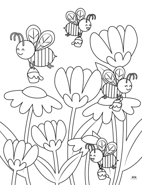 Choose from 40 different Bee Coloring Pages for the perfect spring activity for your little ones. All pages are 100% FREE and can be printed from home. Honey Bee Coloring Pages Free Printable, Different Bees, Spring Template, Memorial Day Coloring Pages, Printable Flower Coloring Pages, Bee Coloring Pages, Bee Printables, Thanksgiving Coloring Pages, Easter Coloring Pages