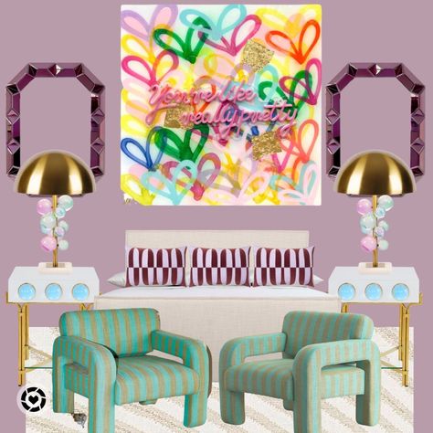 Bernhardt Bed, Funky Lamps, Neon Heart, Heart Purple, Purple Mirror, Funky Design, Jonathan Adler, King Beds, Guest Bedroom