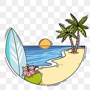 Beach Border Design, Beach Aesthetic Drawing, Surfboard Clipart, Embroidery Clipart, Computer Photos, Cartoon Island, Surfboard Drawing, Beach Clip Art, Beach Surfboard