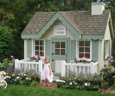 . Play Cottage, Backyard Fort, Garden Playhouse, Playhouse Ideas, Backyard Playhouse, Wendy House, Cubby House, Playhouse Outdoor, Cubby Houses