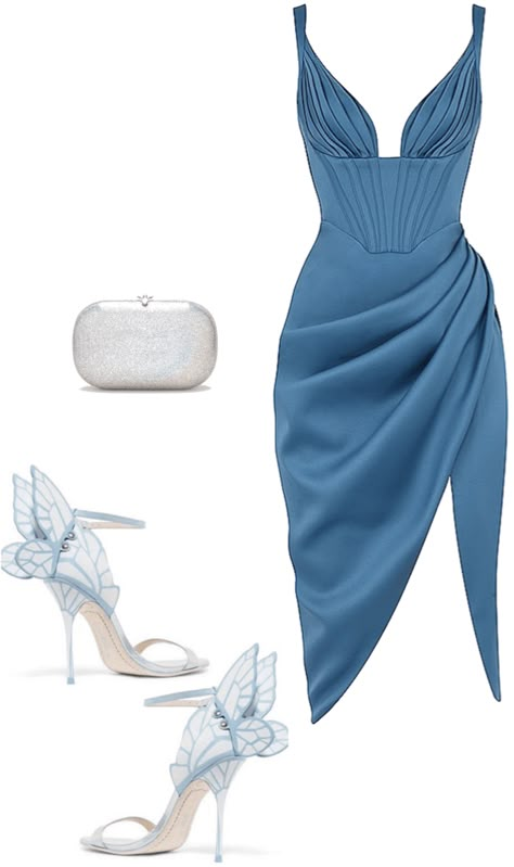 Weddings Outfits Guest, White And Blue Party Outfit, Blue Fancy Outfits, Engagement Party Outfits For Guests, Blue And White Outfit Ideas For Party, Elegant Dress For Wedding Guest, Dresses To Wear To A Wedding As A Guest, Outfit Ideas For Wedding Guest, Blue Wedding Guest Outfit