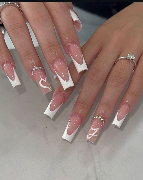 Coffin French Tips, Coffin French, Hoco Nails, Spring Nail Designs, Square Neck Long Sleeve, Long Nail Designs, Nagel Tips, Girly Acrylic Nails, French Tip Acrylic Nails