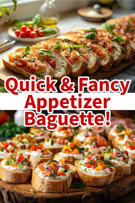 Quick & Delicious: 10-Minute Gourmet Appetizers for Any Occasion Simple Orderves Appetizers Appetizer Ideas, Baguette Appetizers Simple, Easy Starters Recipes Simple, Sliced Baguette Recipes, Appetizer With Baguette, Baguette Ideas Appetizers, Appetizer Board Ideas Simple, Baguette Recipe Ideas Dinners, Baguette Recipe Quick