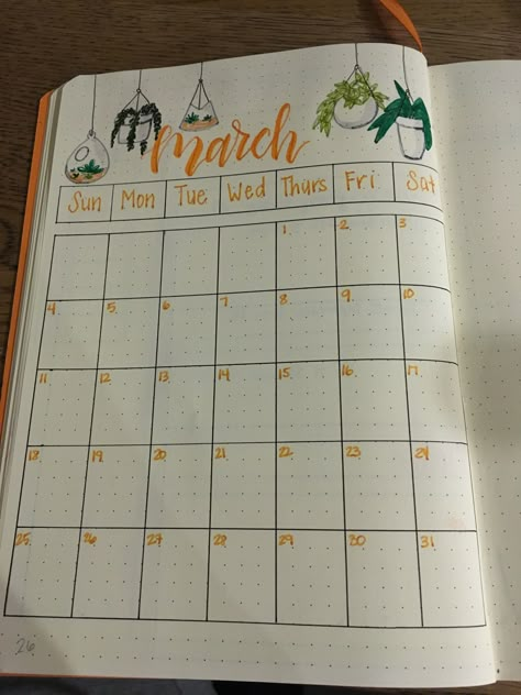 Calendar for the month of March. Bujo. Bullet Journal Dot Journal Calendar Month, Calendar In Journal, Journaling Calendar Ideas, Dot Journal Calendar, March Planner Ideas, May Calendar Ideas, March Calendar Ideas, Motivational Doodles, Calendar Drawing Ideas