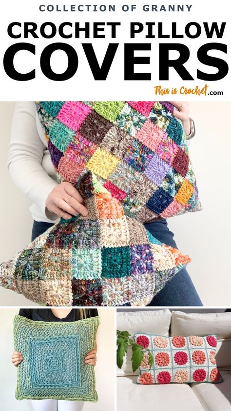 Granny Square Pillow Cover Pattern, Crochet Pillow Cover 16x16 Pattern Free, Easy Crochet Pillow Cover Pattern Free, Granny Square Pillow Pattern Free, Granny Square Pillow Case, Crochet Square Pillow, Granny Square Pillow Cover, Crochet Granny Square Pillow, Pillow Cover Patterns