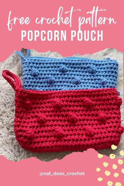 Free Popcorn Stitch Pouch Pattern | Nat Does Crochet Free Crochet Pouch Pattern, Crochet Pouch Free Pattern, Crochet Pouch Pattern, Quick Crochet Blanket, Tea Cosy Pattern, Pens And Markers, Free Popcorn, Crochet Store, Popcorn Stitch