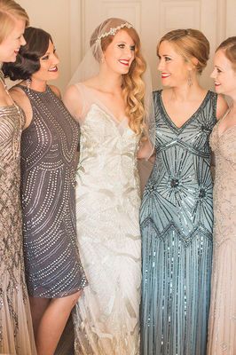 Vintage Wedding Dress 1920s, Art Deco Bridesmaids, Traditional Church Wedding, Small Reception, Gatsby Wedding Dress, Gatsby Style Wedding, 1920s Wedding Dress, Gatsby Wedding Theme, Vintage Bridesmaid Dresses