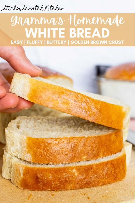 Gramma’s homemade white bread is hands down the BEST white bread recipe on planet earth (no bias here). It’s fluffy, moist, and golden brown with an irresistible buttery crust. This bread is the perfect accompaniment for homemade soup or stew, is great for making sandwiches, and makes the best crispy toast. #homemadebread #whitebread #bread  #breadrecipe #whitebreadrecipe #breads Loaf White Bread Recipes, Homemade Fluffy Sandwich Bread, Easy Bread With Bread Flour, White Bread Recipe Homemade Instant Yeast, Best Bread Recipe Easy, Best White Bread Recipe Homemade, Farmhouse White Bread Recipe, Grandmas Homemade Bread, Homemade White Sandwich Bread