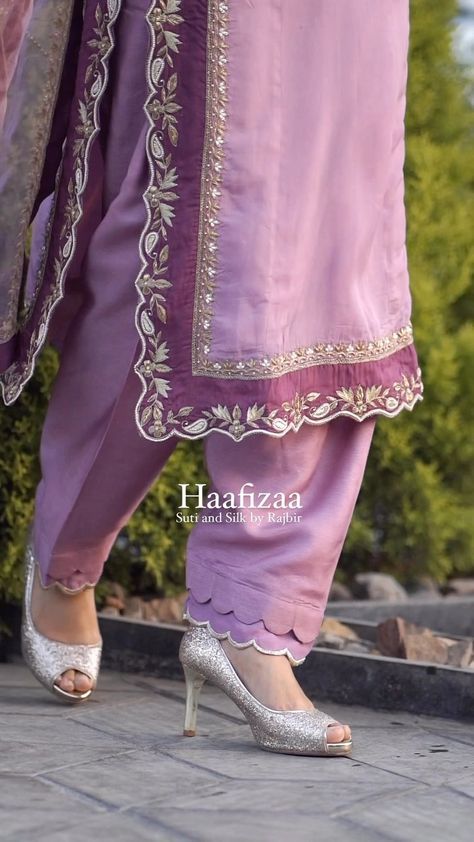 Suti and Silk by Rajbir | Upcoming number from our latest edit Haafizaa with peculiar details of cut work and palette that pleases in summers with it’s remarkable… | Instagram Ghera Designs For Suits, Cut Work Designs Pattern, Latest Hand Work Suit Design, Silk Suits Designs Latest, Suits Design Latest, Designer Suits For Wedding, New Suit Design, Suit Neck Designs, Light Purple Dress