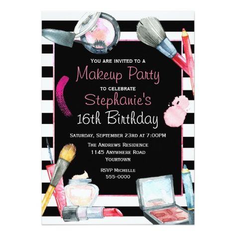 Makeup Birthday Party Card Free Invitation Maker, Makeup Birthday Cakes, Makeup Birthday Party, Makeup Birthday, Birthday Party Card, Spa Birthday, Invitation Maker, 18th Birthday Party, Cool Birthday Cakes