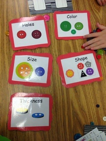 Students will sort and classify objects according to their attributes and organize data about the objects. Sorting In Kindergarten, Sorting Buttons, Math Stations Kindergarten, Math Sort, Math Station, Controlled Chaos, Math Patterns, Prek Math, Kindergarten Math Activities