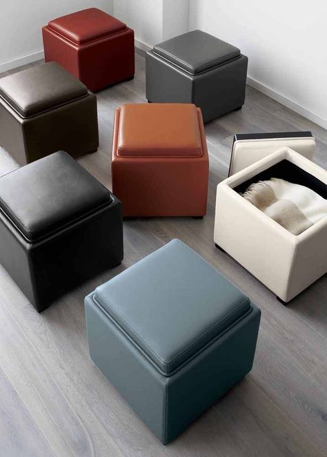 Luxury Leather Furniture, Sofa Cumbed Design, Pouf Seating, Engineered Wood Siding, Elegant Bedroom Design, Tufted Furniture, Living Room Wall Units, Leather Storage Ottoman, Ottoman Decor