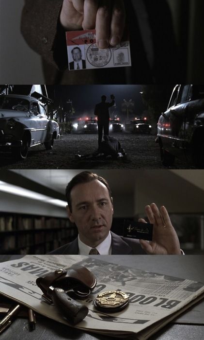 LA Confidential: The greatest example of a movie improving on a batshit-crazy book. La Confidential Movie, Police Movie, Photography Frame, La Confidential, Frame Composition, Police Corruption, Noir Movie, Black And White Comics, Light Film